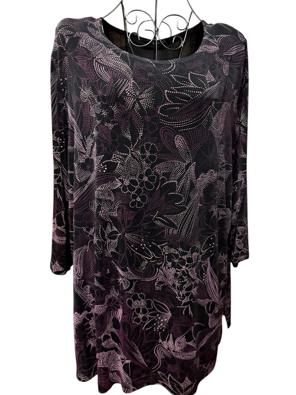 NWOT Vikki Vi Black & Purple Floral Long-Sleeve Tunic 1X